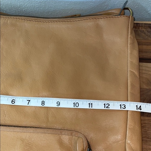 Tan Leather Hobo Shoulder Bag Slouchy Soft Large Tote Zip Front Pocket Everyday - Picture 12 of 14